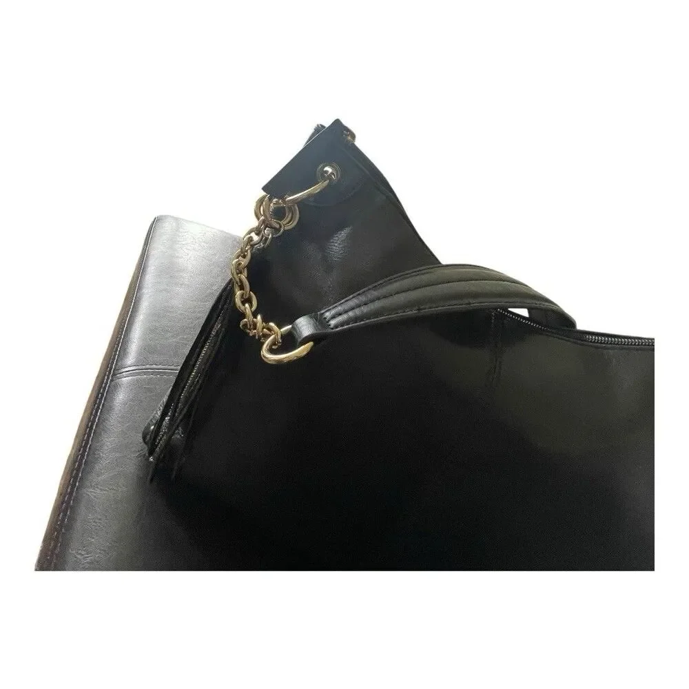 Tignanello Black Leather Shoulder Bucket Bag 12.5”{L}X9.5{H}X4.5”{W} Purse Work - Picture 5 of 13